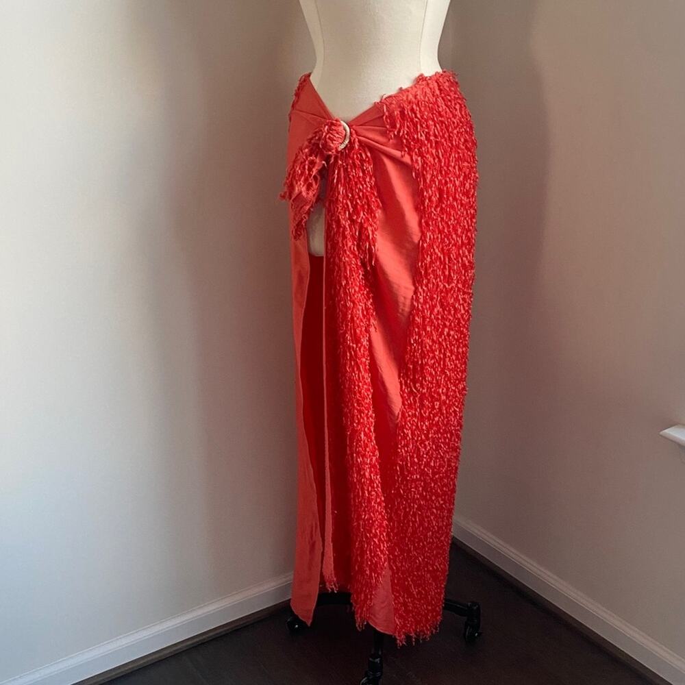 Swim Sarong Coverup Womens Sz Small Coral Wrap Waist Fringe